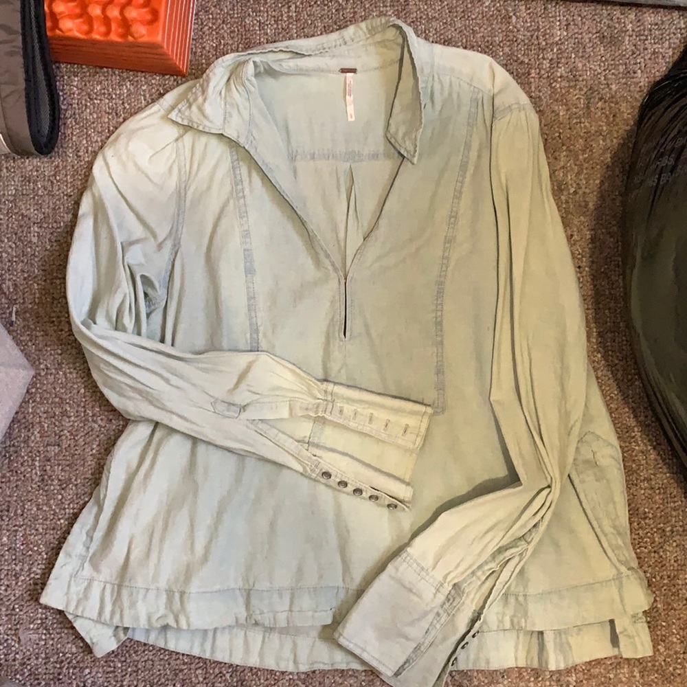 Free people Deep V denim blouse
